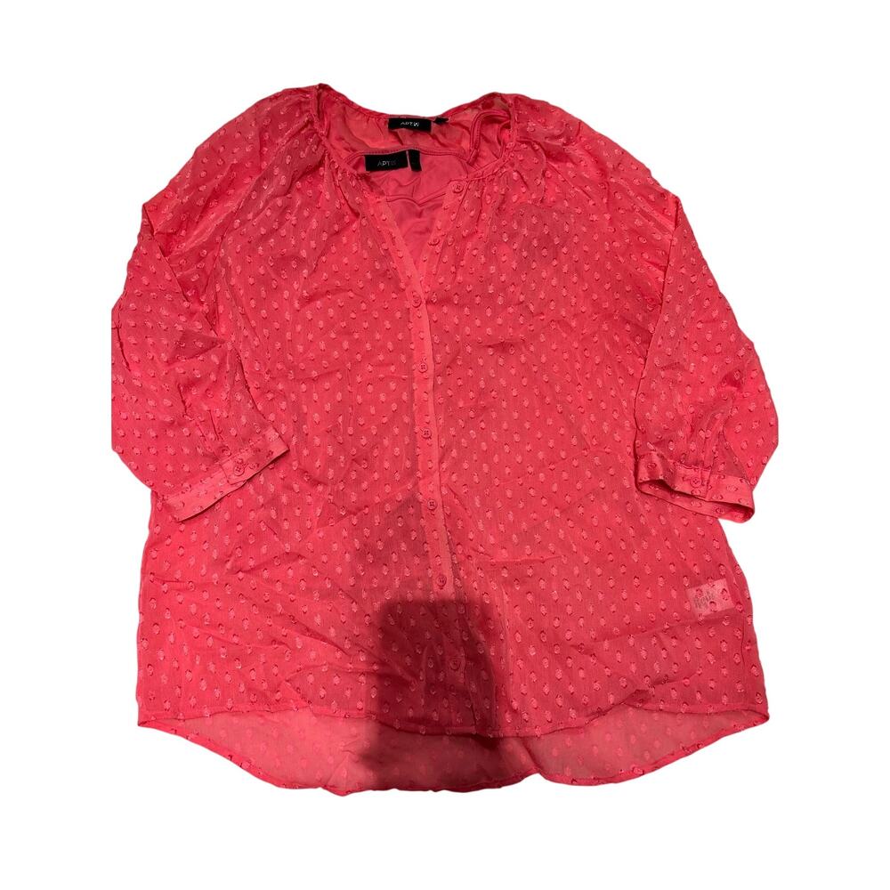 Apt. 9 Women's Coral Pink Blouse Petite Large Long Sleeve Boho